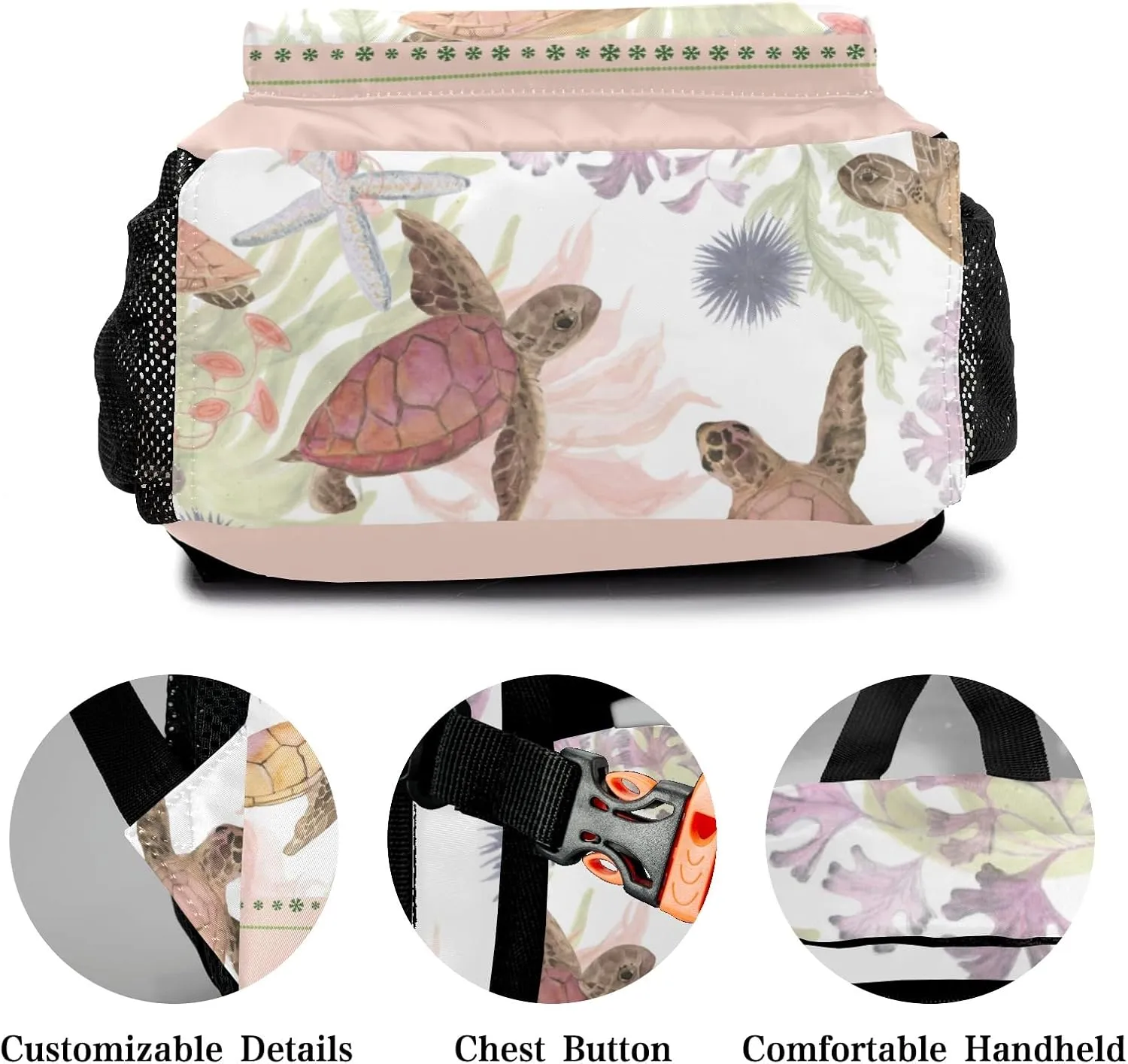 Sea Turtle Flower Personalized Kids School Backpack for Boys Girls Custom Primary Daypack Bags Travel Bookbag