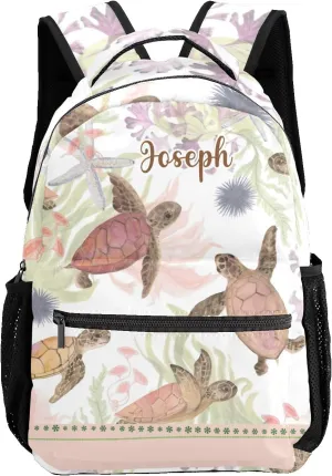 Sea Turtle Flower Personalized Kids School Backpack for Boys Girls Custom Primary Daypack Bags Travel Bookbag
