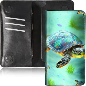 Sea Turtles Bifold Wallet for Men Women,PU Leather Dual Magnetic Clasp Closure Long Wallet Clutch Bag with RFID Blocking Money Phone Pockets& Card Slots