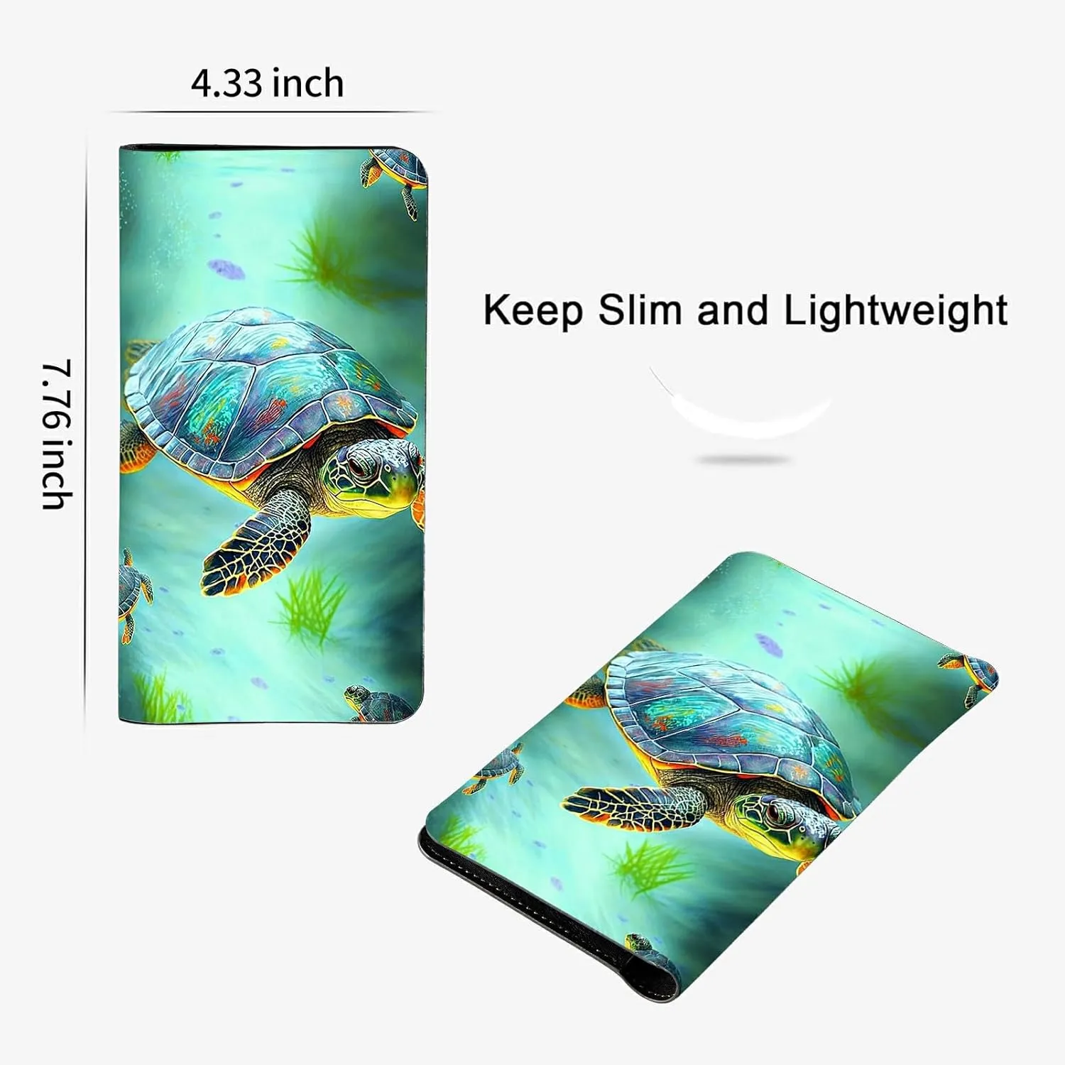 Sea Turtles Bifold Wallet for Men Women,PU Leather Dual Magnetic Clasp Closure Long Wallet Clutch Bag with RFID Blocking Money Phone Pockets& Card Slots