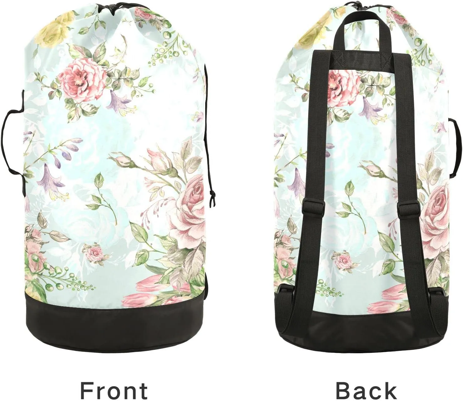 Seamless Luxury Bouquet with Pink and Yellow Roses with Green Leaves Backpack Laundry Bag, Laundry Backpack with Shoulder Straps, Waterproof Nylon Clothes Hamper Bag for Men Women Yoga Backpack