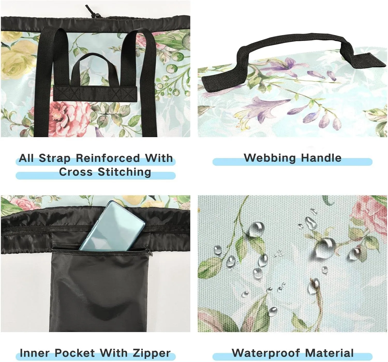 Seamless Luxury Bouquet with Pink and Yellow Roses with Green Leaves Backpack Laundry Bag, Laundry Backpack with Shoulder Straps, Waterproof Nylon Clothes Hamper Bag for Men Women Yoga Backpack
