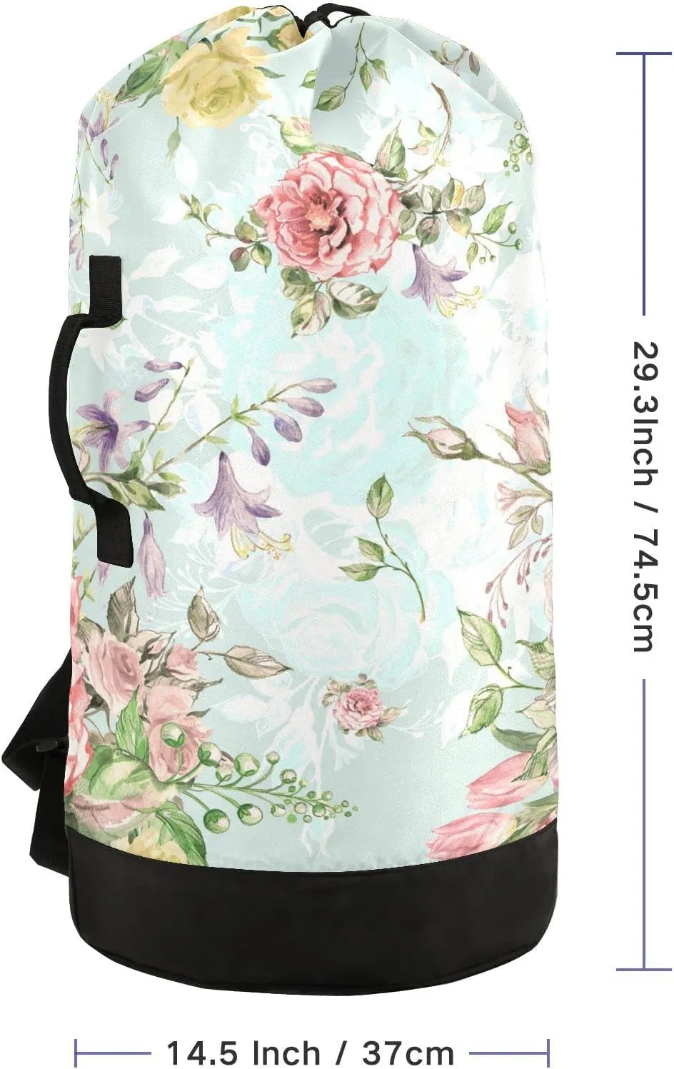 Seamless Luxury Bouquet with Pink and Yellow Roses with Green Leaves Backpack Laundry Bag, Laundry Backpack with Shoulder Straps, Waterproof Nylon Clothes Hamper Bag for Men Women Yoga Backpack