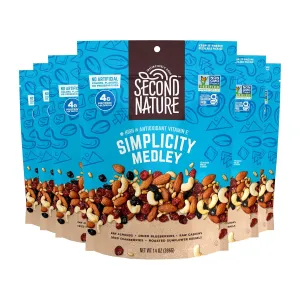 Second Nature Simplicity Medley Trail Mix - 14 oz Resealable Snack Pouches (Pack of 6), Certified Gluten-Free Snack - Dried Fruit and Nut Trail Mix, Ideal for Travel Snacks
