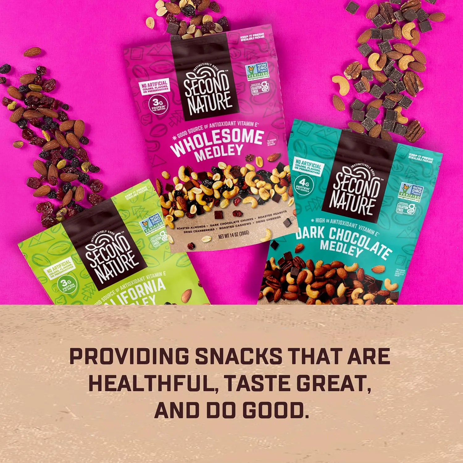 Second Nature Simplicity Medley Trail Mix - 14 oz Resealable Snack Pouches (Pack of 6), Certified Gluten-Free Snack - Dried Fruit and Nut Trail Mix, Ideal for Travel Snacks