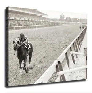Secretariat Wins at Belmont Poster Art Great American Horses Artwork Canvas Wall Art Vintage for Living Room Bedroom Prints Painting Farmhouse Bathroom Decor (12×16inch_Framed)
