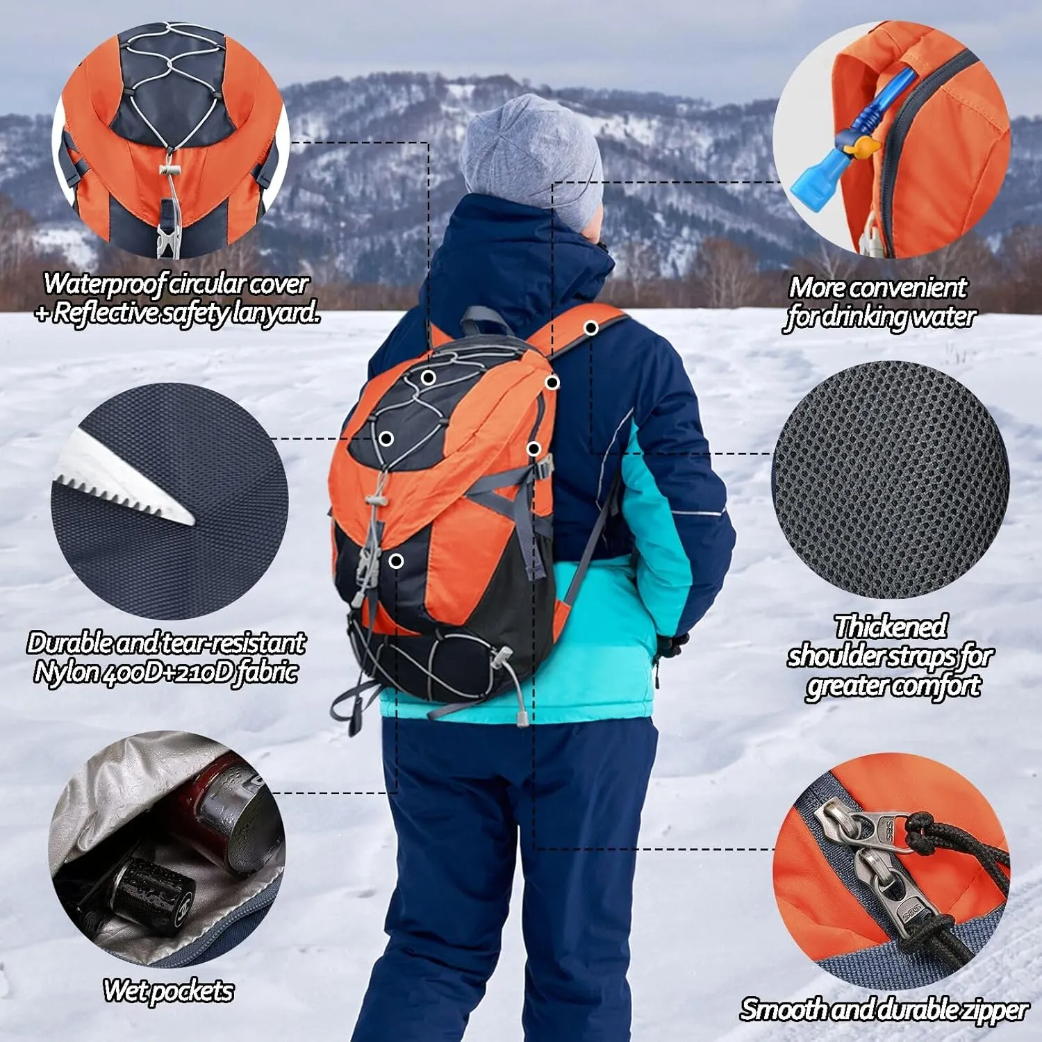 Seektop 20L Waterproof Hiking Backpack - Lightweight Daypack with 8 Pockets & Wet-Dry Compartment for Outdoor Adventures