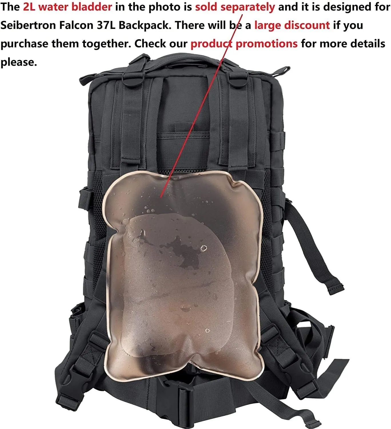 Seibertron Falcon Water Repellent Hiking Camping Backpack Compact Pack Summit Bag (Black 37L)