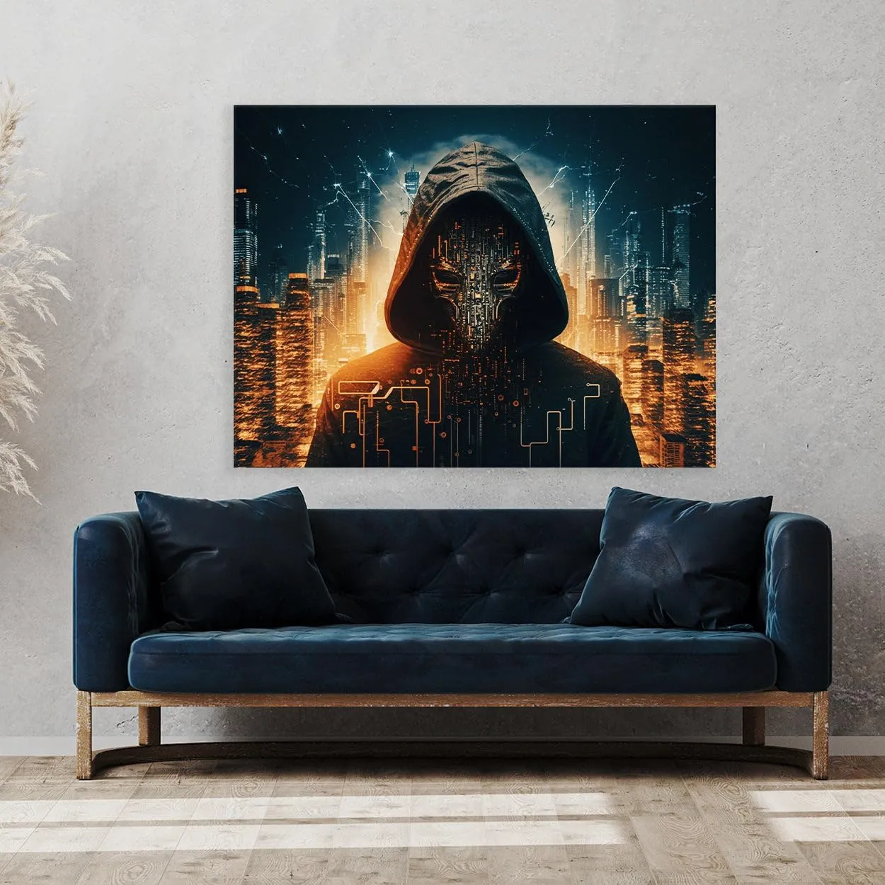 Sense Canvas Hacker Mask Circuit City 25 Canvas Art - Home Decor Wall Art Print Poster Painting Small 16x12 / 1.5"