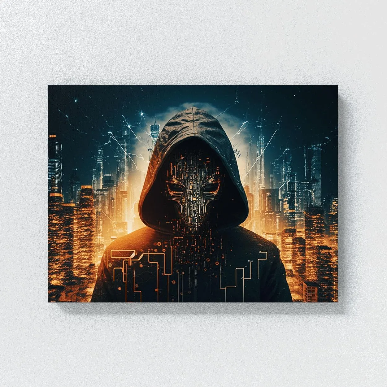 Sense Canvas Hacker Mask Circuit City 25 Canvas Art - Home Decor Wall Art Print Poster Painting Small 16x12 / 1.5"