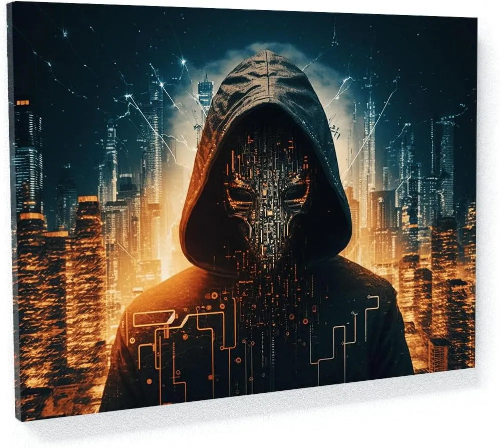 Sense Canvas Hacker Mask Circuit City 25 Canvas Art - Home Decor Wall Art Print Poster Painting Small 16x12 / 1.5"