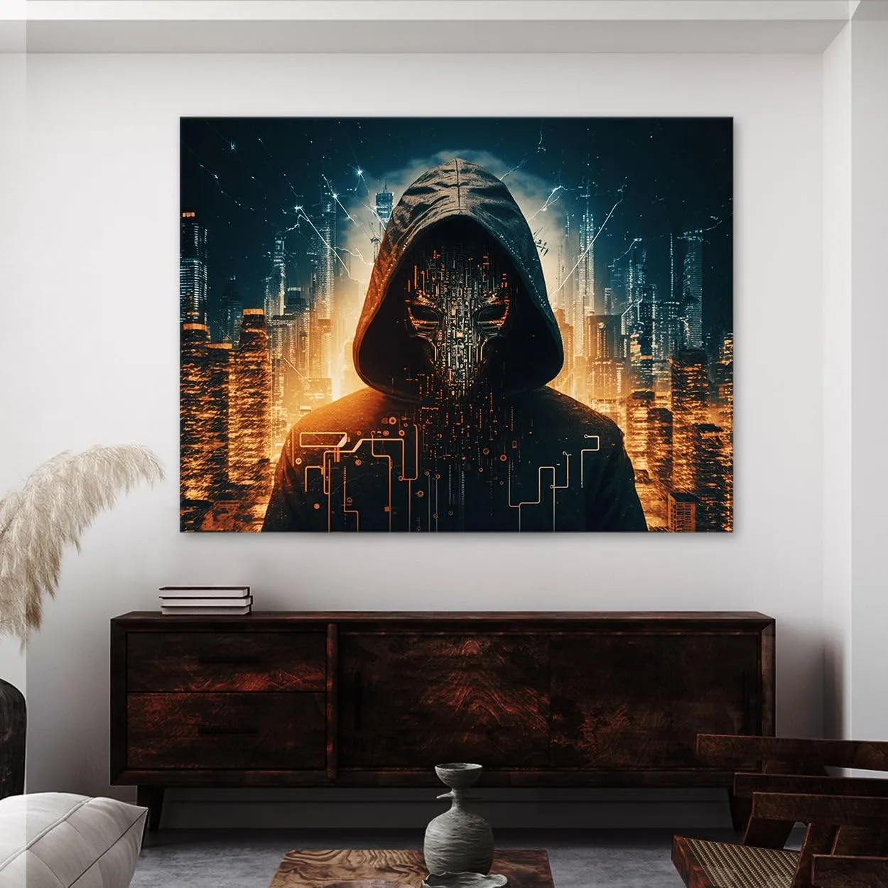 Sense Canvas Hacker Mask Circuit City 25 Canvas Art - Home Decor Wall Art Print Poster Painting Small 16x12 / 1.5"