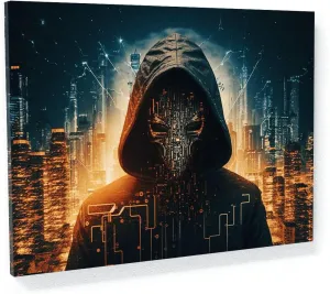 Sense Canvas Hacker Mask Circuit City 25 Canvas Art - Home Decor Wall Art Print Poster Painting Small 16x12 / 1.5"