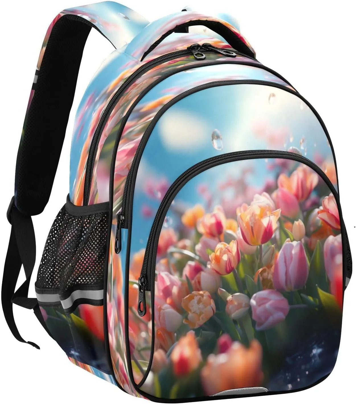 senya Backpack Toddler School Book Bag for Girls Boys Kids Travel Bag Water Droplet Tulips 8-14 Years Old