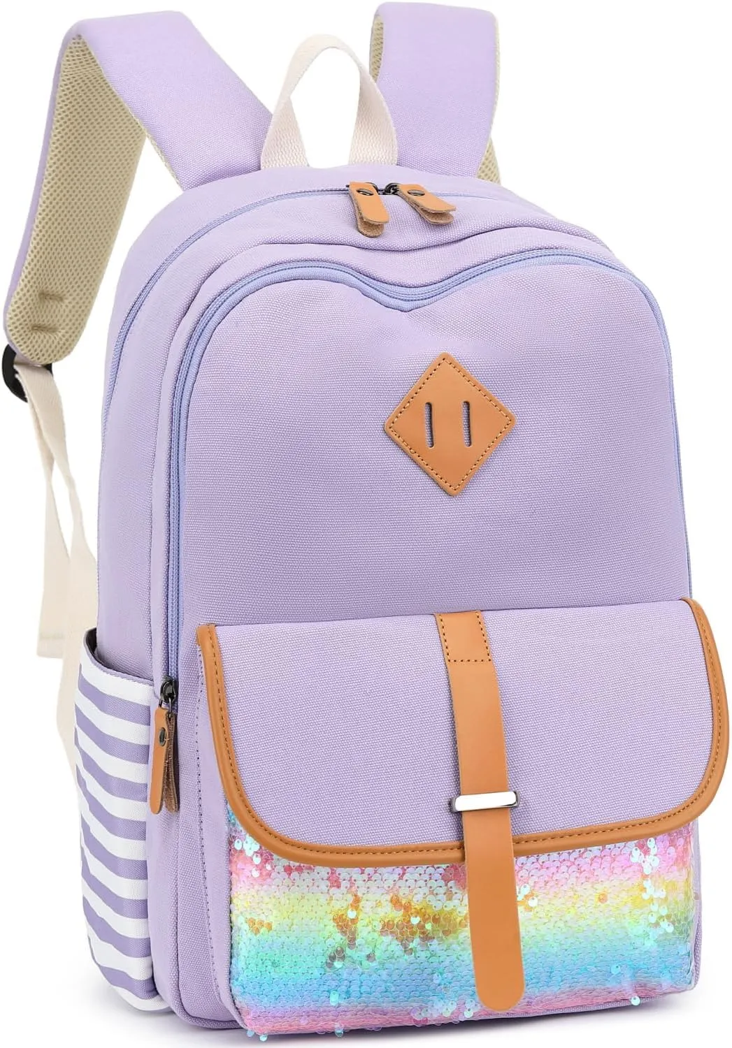 Sequin Fashion Backpack Laptop Backpack Stylish College Shoulder Bag Daypack Rucksack Purple