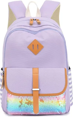 Sequin Fashion Backpack Laptop Backpack Stylish College Shoulder Bag Daypack Rucksack Purple