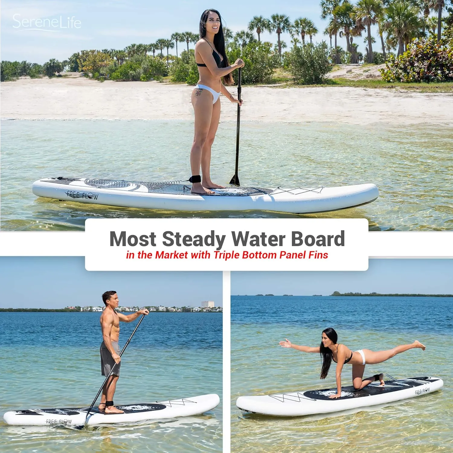 SereneLife Inflatable Stand Up Paddle Board with Premium SUP Accessories – Wide Stable Design with Non-Slip EVA Deck Pad for Adults and Youth of All Skill Levels, 350 lbs Capacity