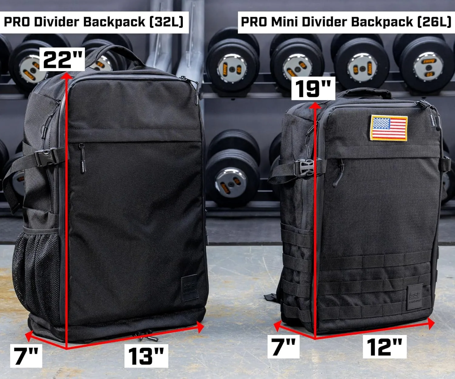 SERIOUS STEEL FITNESS Gym Bag, Rip-Resistant Fabric, Heavy Duty (Black, Backpack (Pro-Mini (26L) with Dividers))