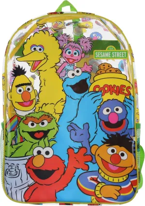 Sesame Street Elmo Big Bird Cookie Monster Clear Travel Backpack For Daily Use
