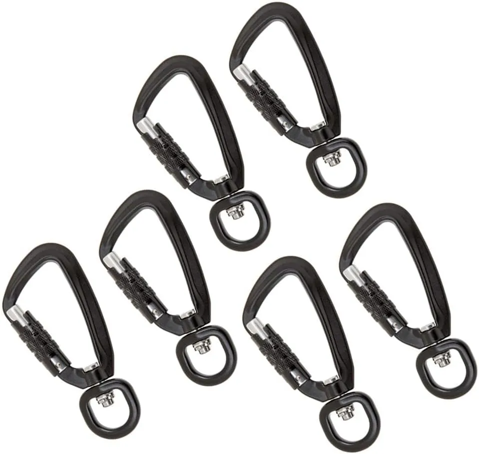 Set of 2 Auto Lock Carabiner Hooks for Hiking, Black, 6 Pieces Black