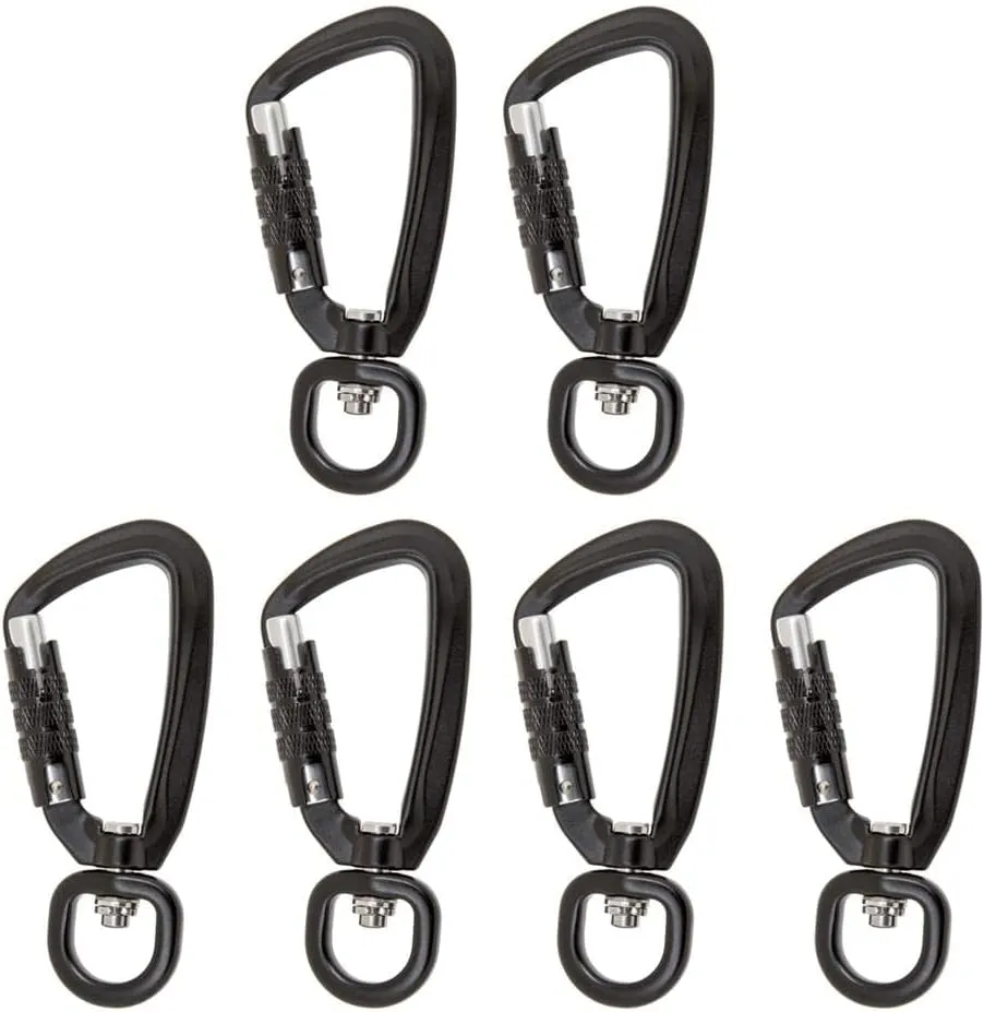 Set of 2 Auto Lock Carabiner Hooks for Hiking, Black, 6 Pieces Black