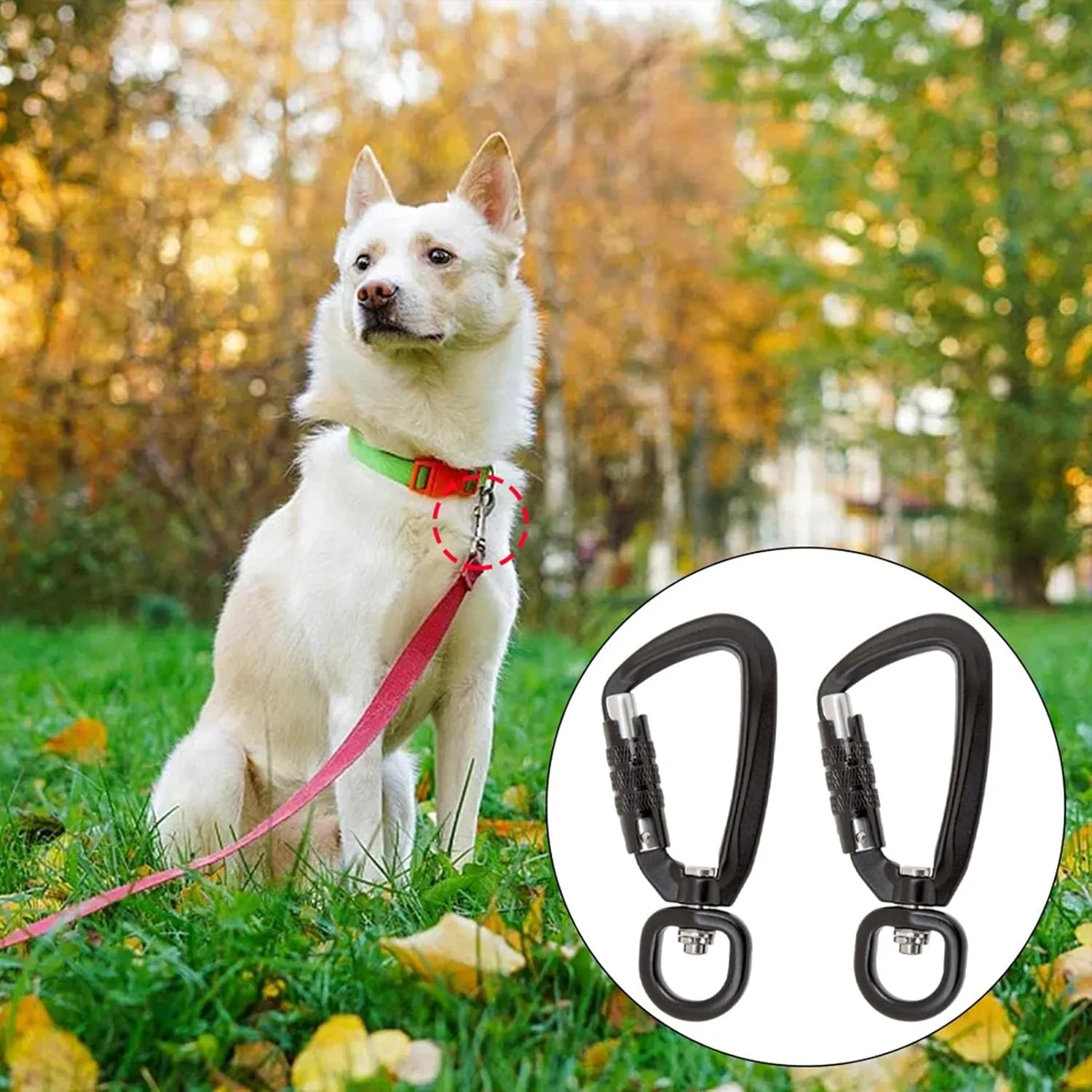Set of 2 Auto Lock Carabiner Hooks for Hiking, Black, 6 Pieces Black