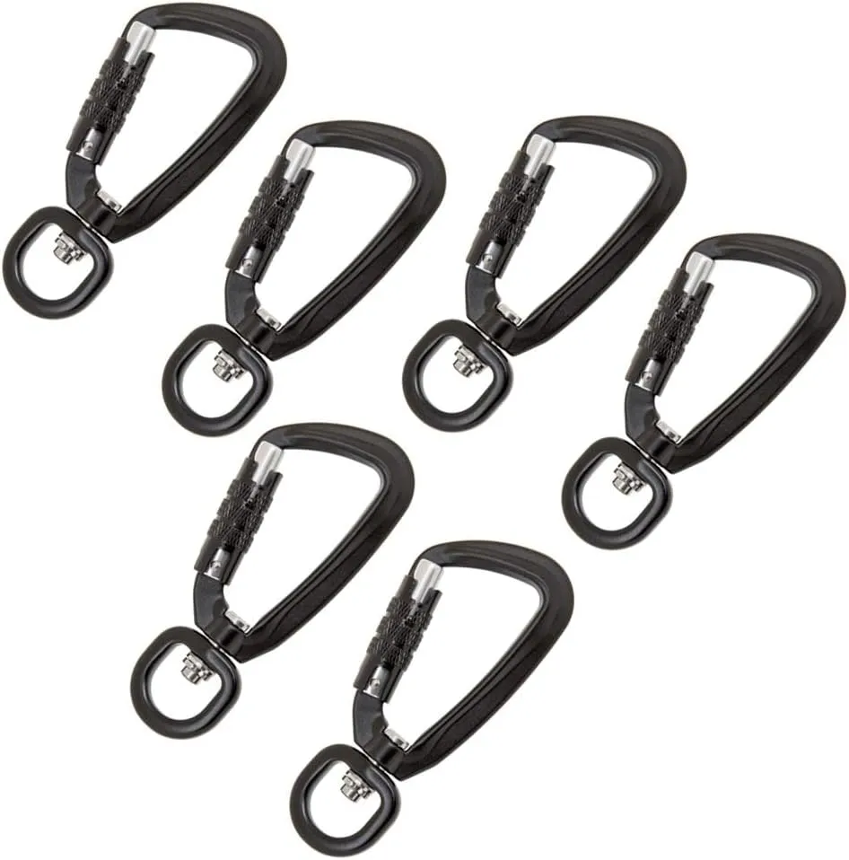 Set of 2 Auto Lock Carabiner Hooks for Hiking, Black, 6 Pieces Black