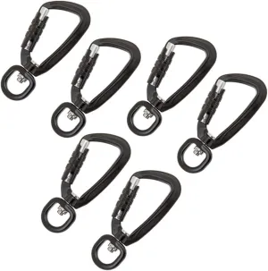 Set of 2 Auto Lock Carabiner Hooks for Hiking, Black, 6 Pieces Black