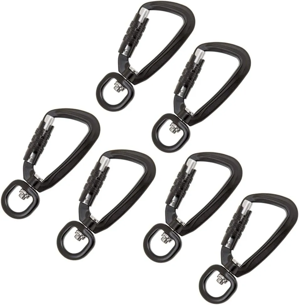 Set of 2 Auto Lock Carabiner Hooks for Hiking, Black, 6 Pieces Black