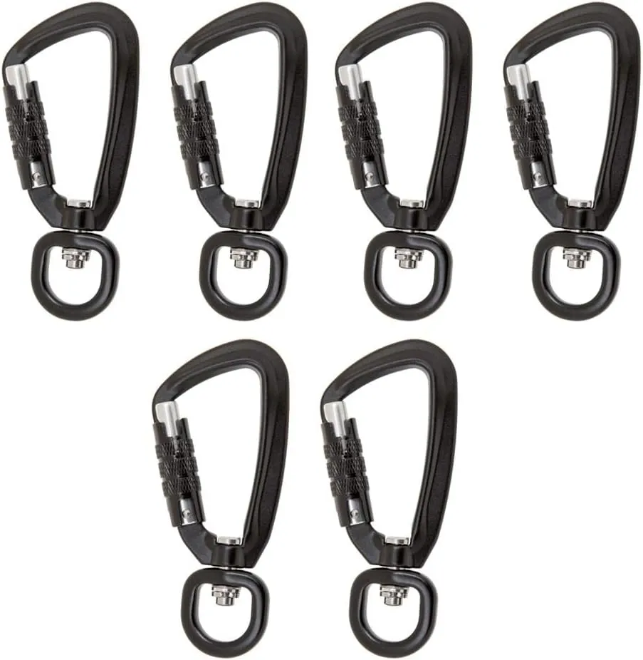 Set of 2 Auto Lock Carabiner Hooks for Hiking, Black, 6 Pieces Black