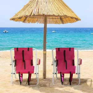 Set of 2 folding backpack beach chair,Backpack Beach Chairs for Camping,Lightweight Folding Reclining Beach Chairs with 4 Positions, for Outdoor Camping Lawn, Pink 23" L x 21.7" W x 31.5" H