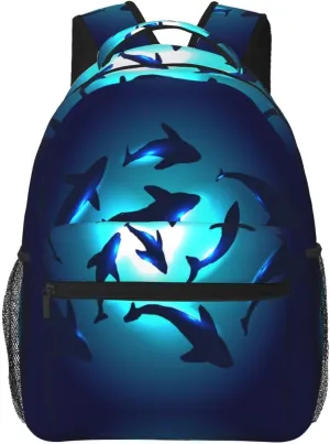 Sharks Gather Together In Transparent Underwater Backpack Casual Pack Bag Laptop Backpack With Side Pocket Front Zipper Pocket Bookpack Travel Daypack Picnic Rucksack