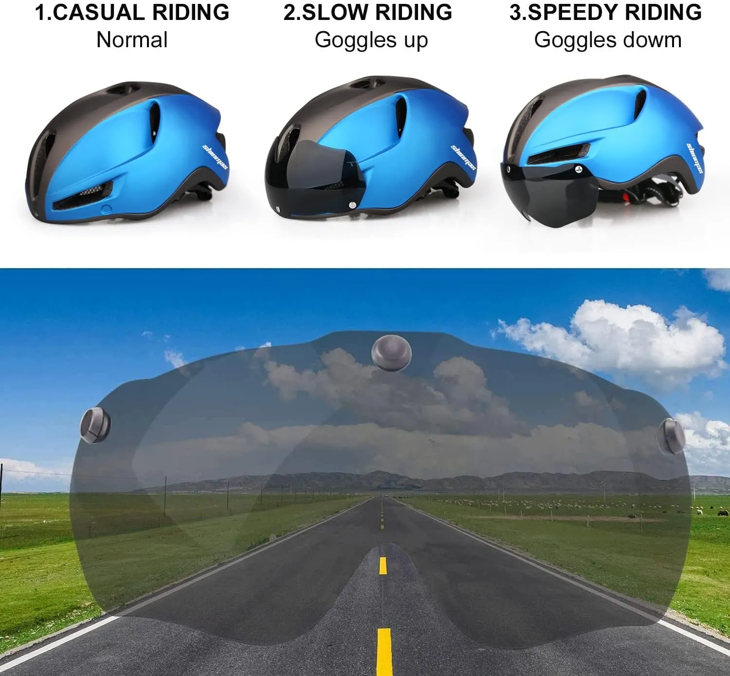 Shinmax Adult Bike Helmet,Bicycle Helmet with Removable Magnetic Goggles & USB Rechargeable LED Light Road Mountain Bike Helmet Adjustable Size Ultralight Cycling Helmet Men Women SM-T88