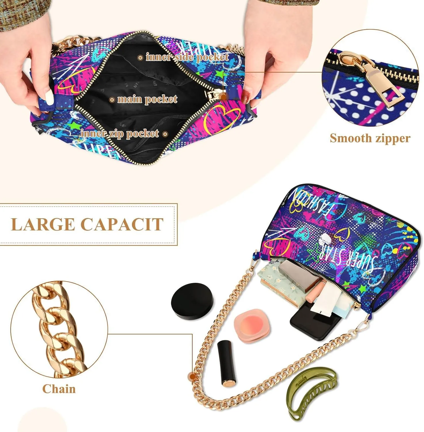 Shoulder Bags for Women Fashions Handbag with Zipper Closure Multi-functional Large Capacity Multicolor 1