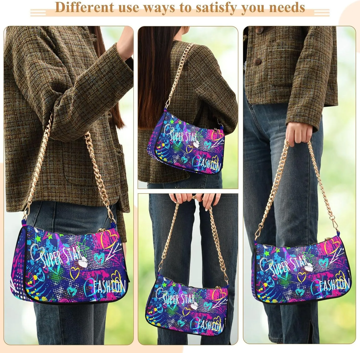 Shoulder Bags for Women Fashions Handbag with Zipper Closure Multi-functional Large Capacity Multicolor 1