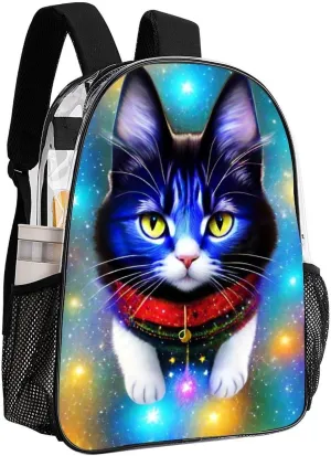 Shoulder Book Bags Anti-Theft Multipurpose Big Capacity Bookbag - Galaxy Cat Art Travel Hiking Backpack Transparent Bag