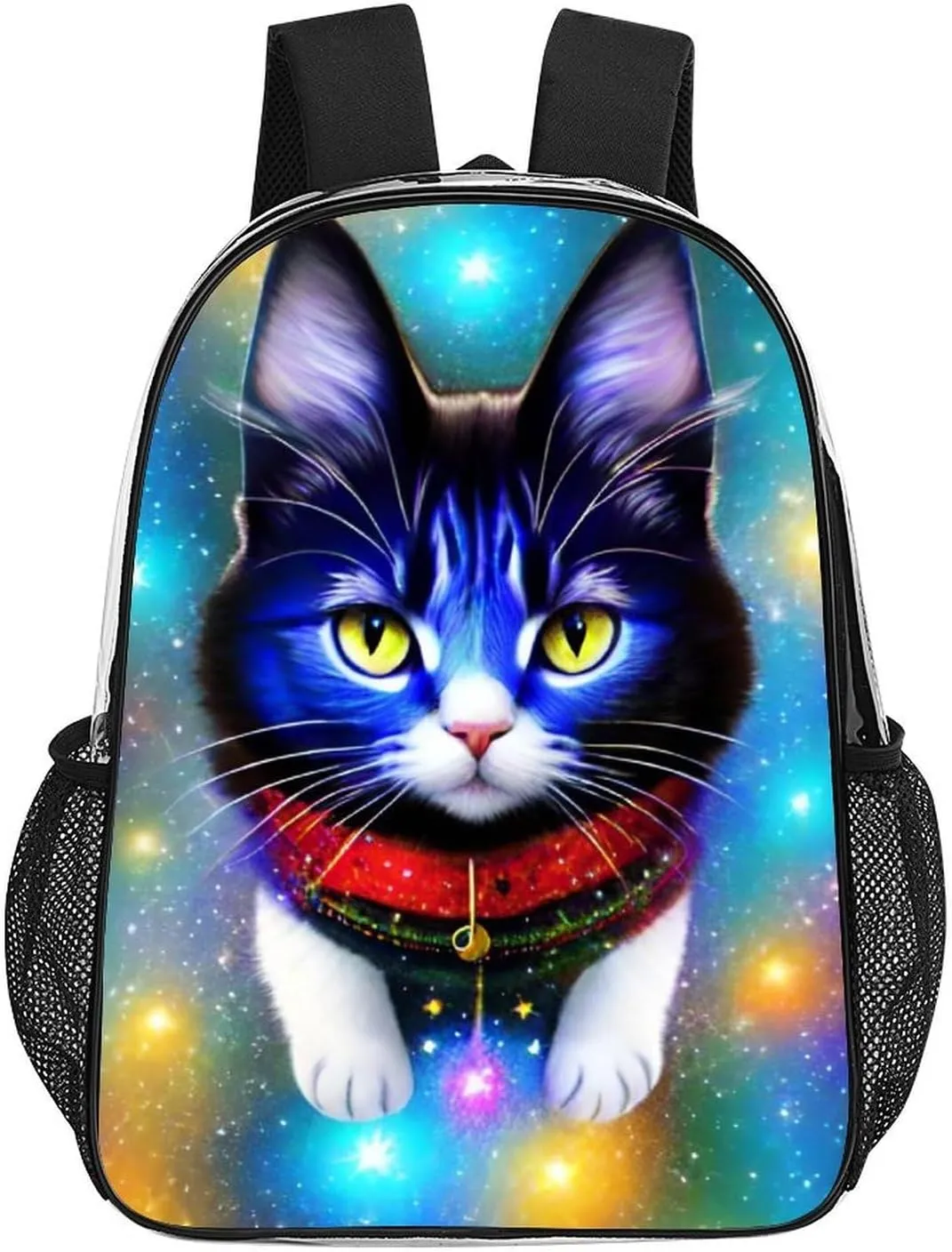 Shoulder Book Bags Anti-Theft Multipurpose Big Capacity Bookbag - Galaxy Cat Art Travel Hiking Backpack Transparent Bag