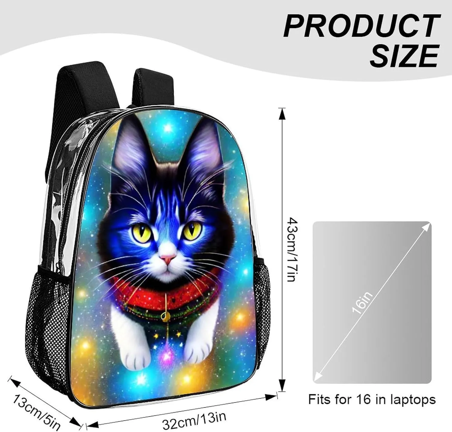 Shoulder Book Bags Anti-Theft Multipurpose Big Capacity Bookbag - Galaxy Cat Art Travel Hiking Backpack Transparent Bag