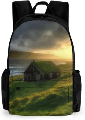Shoulders Backpack, Hut Grass Sun Rays Print Functional Backpack Comfortable Backpack Laptop Backpack Multi-purpose Backpack