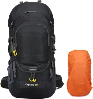 ShowyLive 60L Hiking Backpack for Men/Women - Lightweight Waterproof Travel Backpack with Rain Cover, Multi-Compartments, Adjustable Straps - Large Camping Bag for Outdoor Adventures (Black)