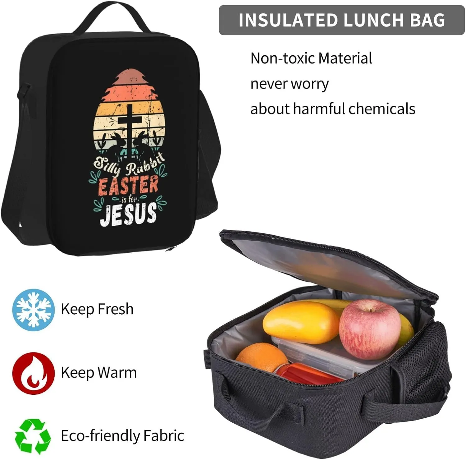 Silly Rabbit Easter Is For Jesus Religious Christian Multifunctional Pocket Backpack Crossbody Lunch Bag Pencil Case 3Pcs Set Large Capacity Backpack
