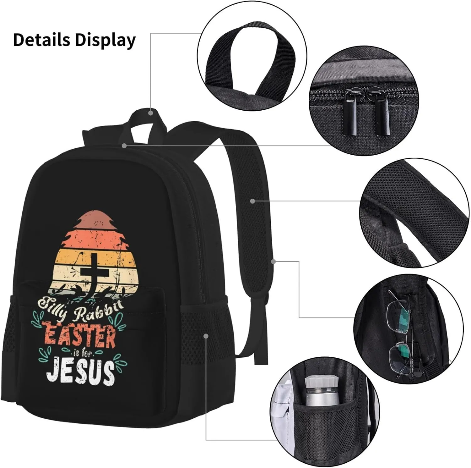 Silly Rabbit Easter Is For Jesus Religious Christian Multifunctional Pocket Backpack Crossbody Lunch Bag Pencil Case 3Pcs Set Large Capacity Backpack
