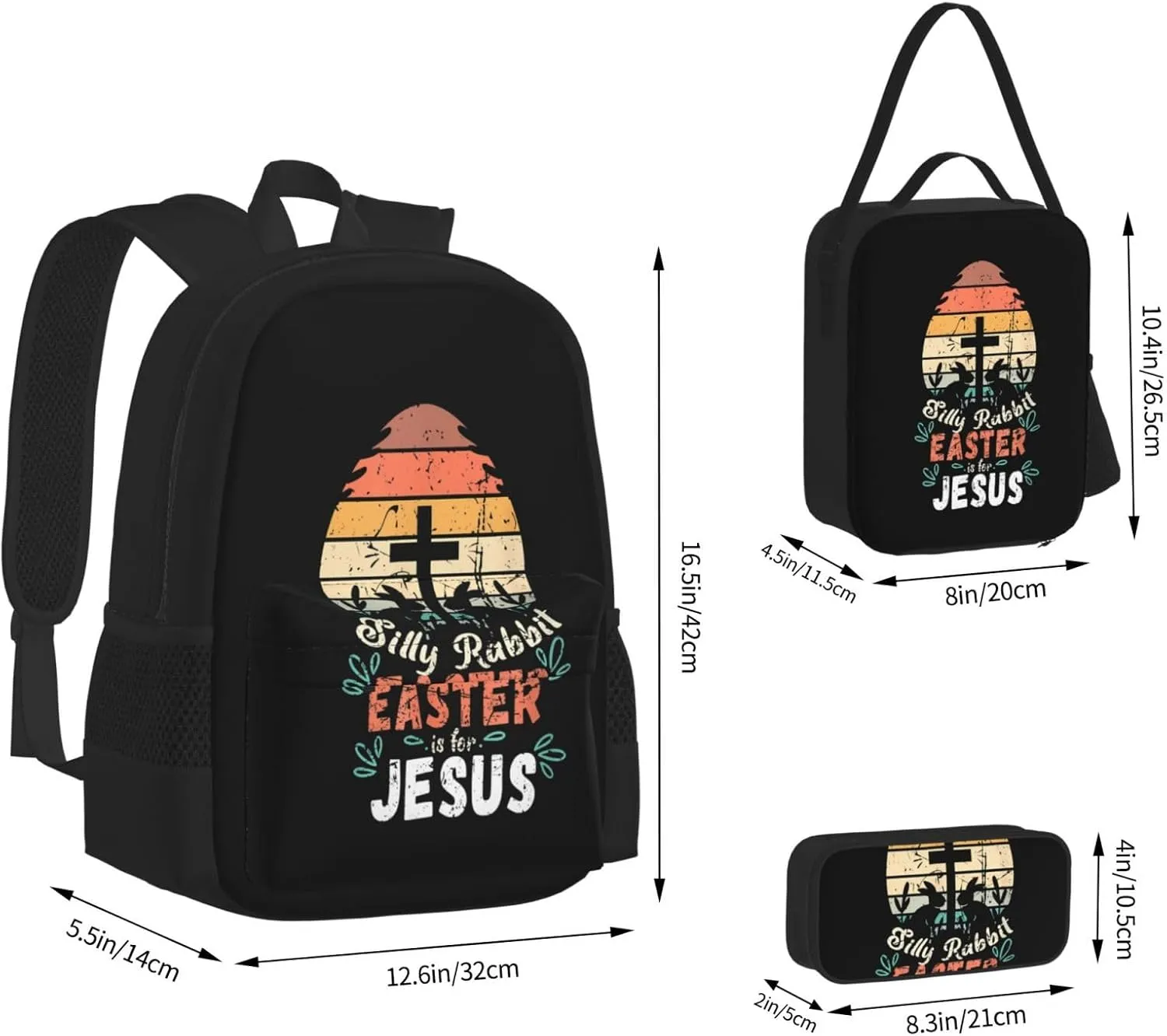 Silly Rabbit Easter Is For Jesus Religious Christian Multifunctional Pocket Backpack Crossbody Lunch Bag Pencil Case 3Pcs Set Large Capacity Backpack