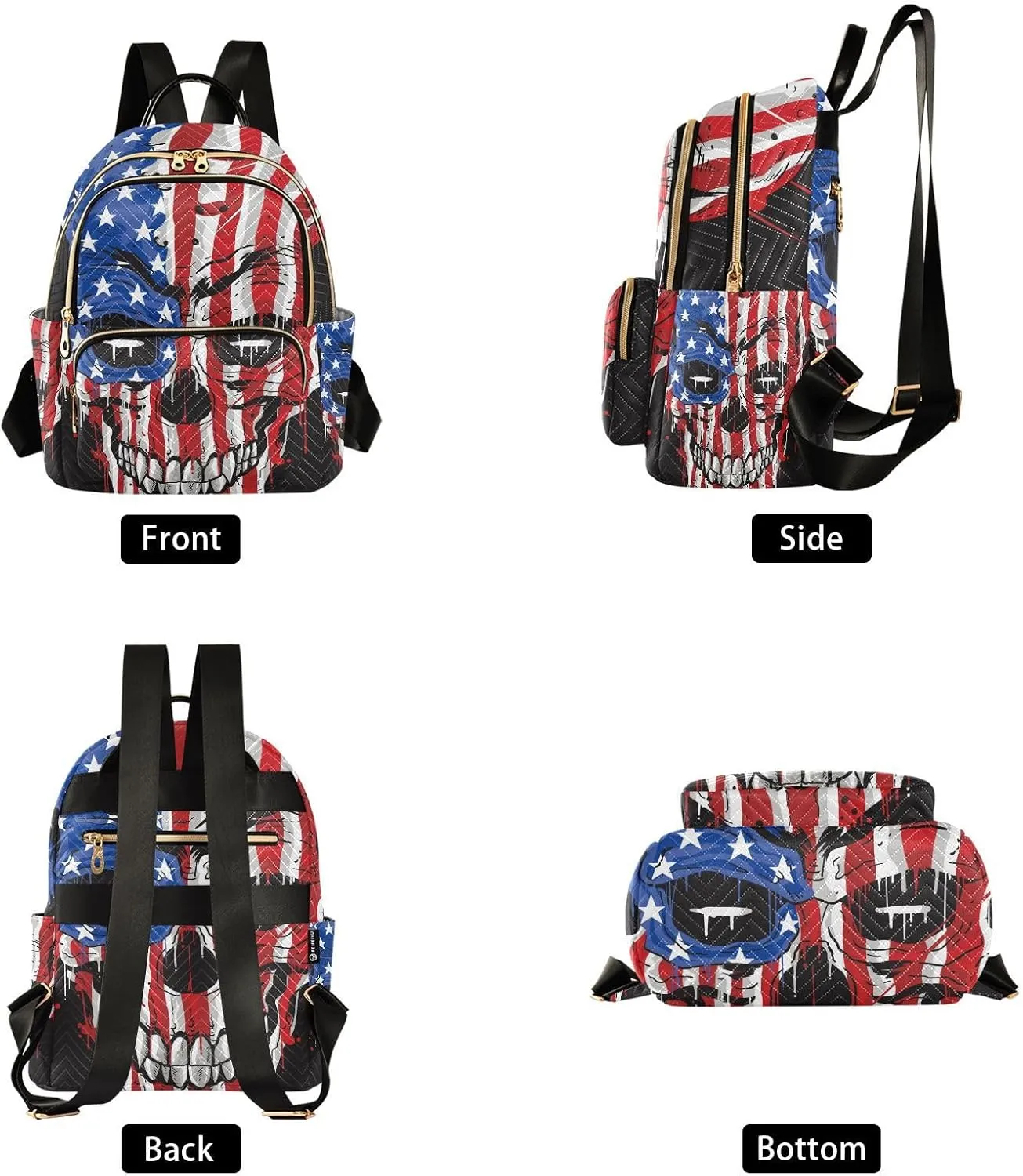 Skull Head America Flag Mini Backpack for Women, Travel Backpack Purse Daypack Shoulder Bag for Ladies