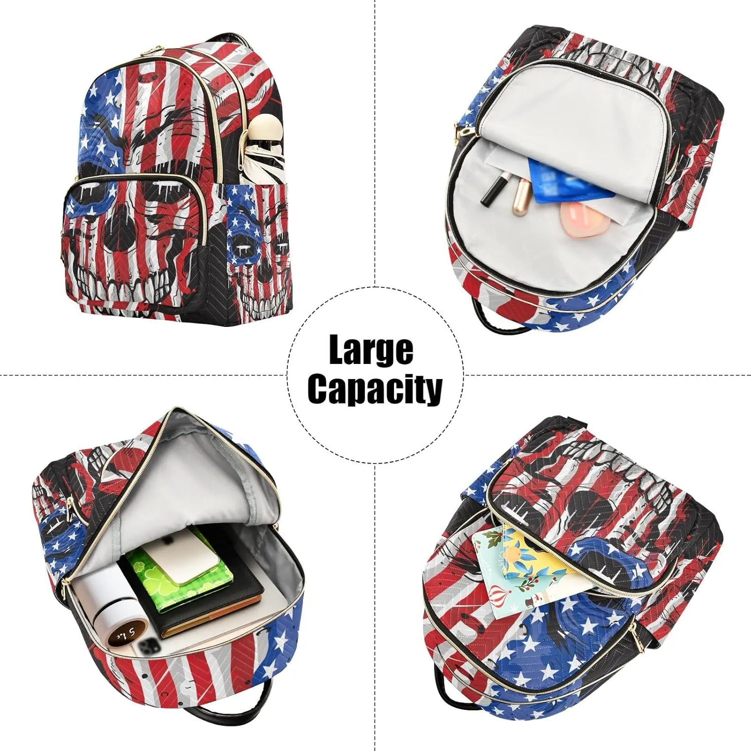 Skull Head America Flag Mini Backpack for Women, Travel Backpack Purse Daypack Shoulder Bag for Ladies