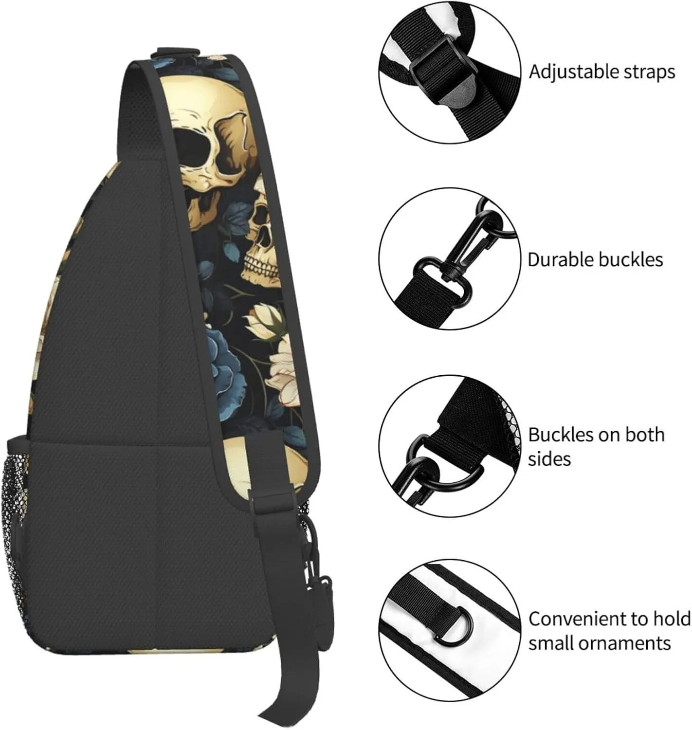 Skull Sling Backpack Chest Bag Crossbody Shoulder Bag Gym Cycling Travel Hiking Daypack For Men Women