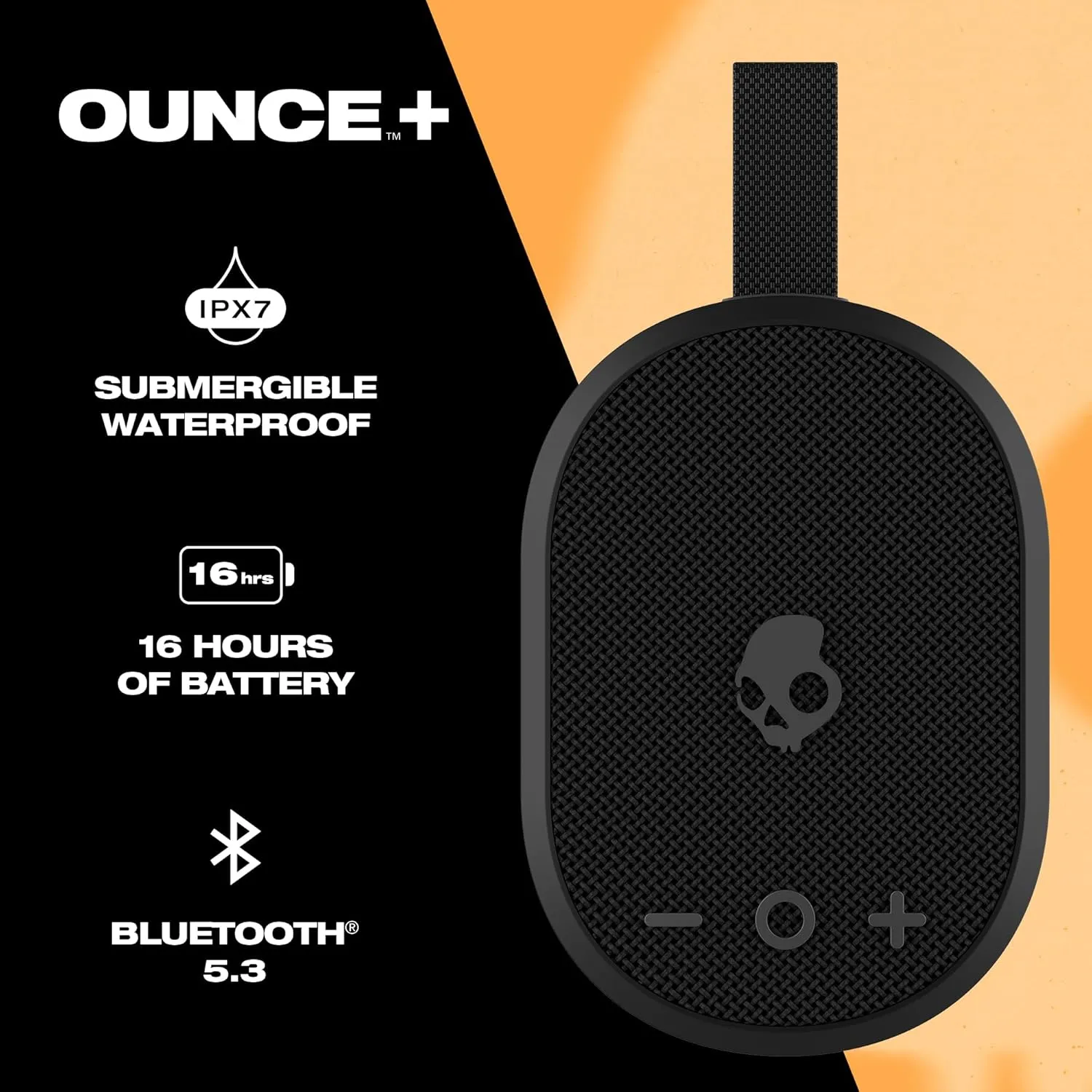 Skullcandy Ounce  Wireless Bluetooth Speaker - IPX7 Waterproof Mini Portable Speaker with 16 Hour Battery, True Wireless Stereo, and Ballistic Nylon Carry Strap
