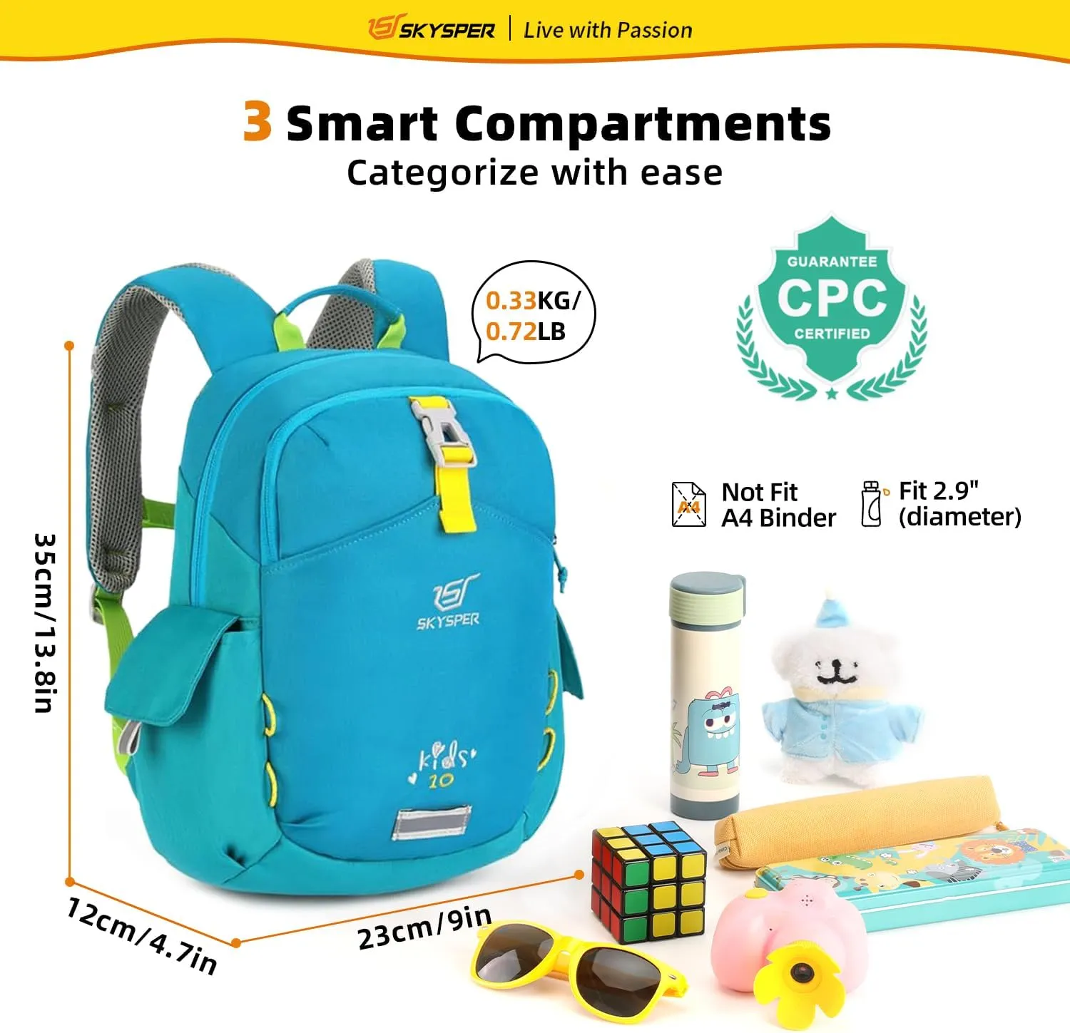 SKYSPER Kids Backpack 10L Toddler Backpack Travel Daypack for Preschool and Kindergarten(Teal)