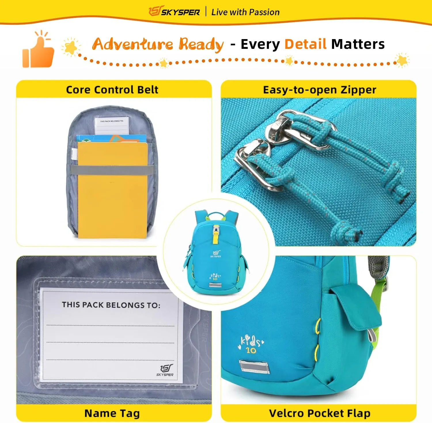 SKYSPER Kids Backpack 10L Toddler Backpack Travel Daypack for Preschool and Kindergarten(Teal)
