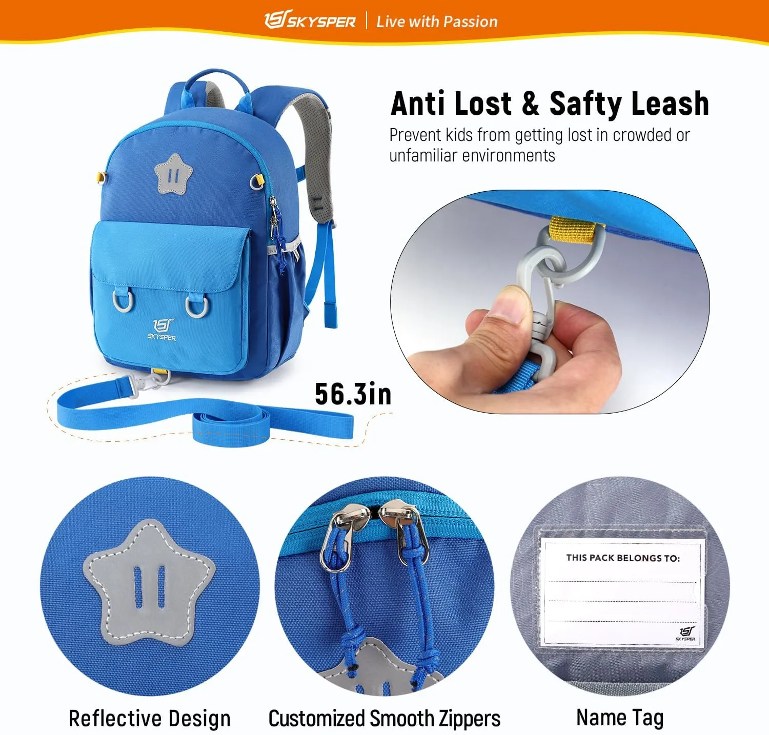SKYSPER Kids Small Backpack Toddler Travel Backpack with Safety Anti-lost Leash Preschool Daypack for Boys Girls